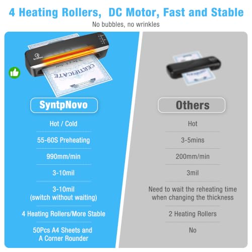 13 inch 4-Roller Heavy Duty Laminator Machine, 990mm/ Min Speed, 3-10 Mil, 60S Warm-up, A3 Thermal Commercial Laminating Machine with 50 Sheets for Home, Office, School, Crafts Use