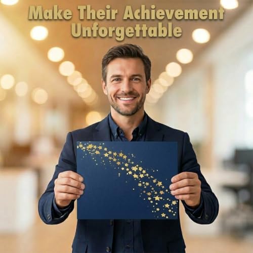 PaperDirect Milky Way Stars Certificate Jackets, 9 Inches x 12 Inches Folded, Blue with Gold Foil, Certificate Cover for School, Work, Diplomas, Graduation & Awards, Certificate Holder, 50 Count