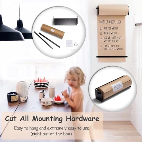LNNW Kraft Paper Dispenser Wall Mount Memo Board Wall Decor Dispenser, with Wood Shelf &, Easy to Hang，40/70/100/130 cm Wide Decorative Message Boards for Wall(70cm/27.5in Wide)