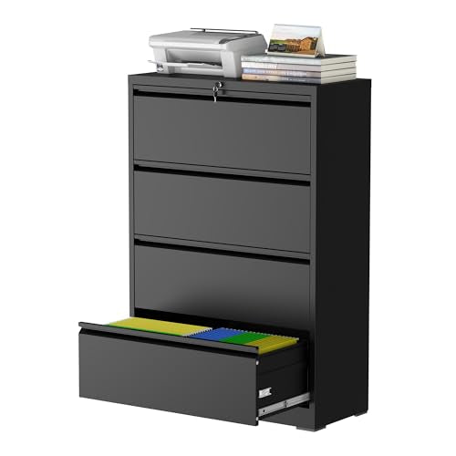 FOSTOKO 4 Drawer File Cabinet with Lock, Metal File Cabinet, Black