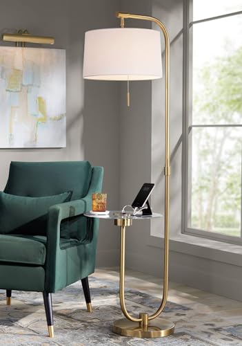Possini Euro Design Volta 66" Tall Antique Brass USB Tray Table Floor Lamp