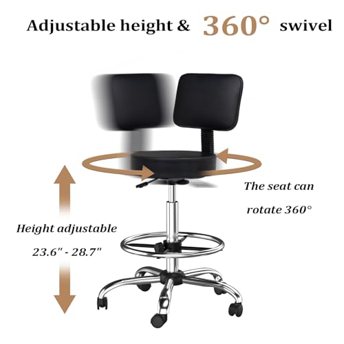 OmySalon Drafting Chair,Ergonomic Office Desk Chair with Back Support,Tall Adjustable Rolling Stool with Footrest & Thick Seat Cushion,Computer Chair for Salon Medical Spa Home Bar Kitchen, Black
