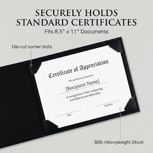 PaperDirect You Make A Difference Certificate Jackets, 9"x12", Black 80lb Stock, Gold Foil Recognition Folders for Teachers, Graduation, Awards, Staff & Volunteers Certificat Holders, 50‑Pack