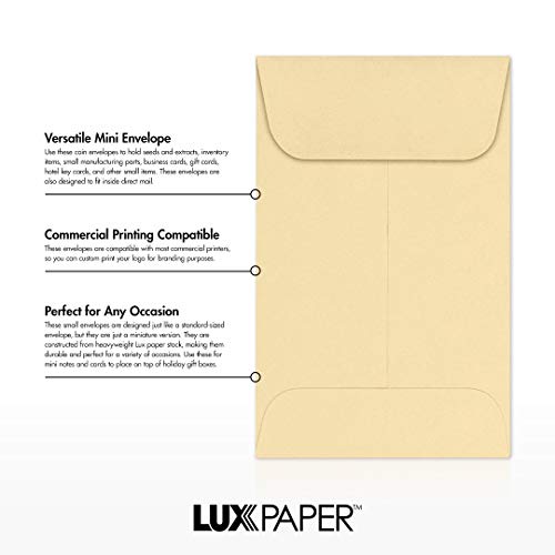 LUXPaper #1 Coin Envelopes in 80 lb. Nude, Envelopes for Coin Collections, Garden Seeds, Stamps, and More, w/Moistenable Glue, 1000 Pack, Envelope Size 2 1/4 x 3 1/2 (Nude)