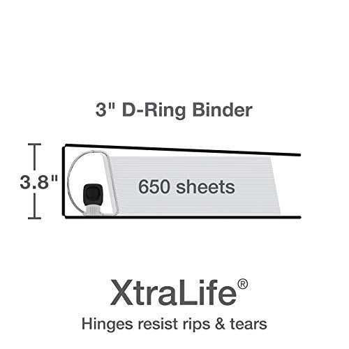 Oxford 3 Ring Binders, Binders for School and Office, 3 Inch ONE-Touch Easy Open D Rings, 3-Sided View Binder Covers, Xtralife Hinge, Non-Stick, PVC-Free, Black, 650-Sheet Capacity, 4 Pack (79914)