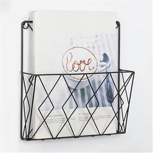 File Organizer Wall Mounted Magazines Newspaper Storage Rack Home Hanging Book Display Shelf Desk(Black)