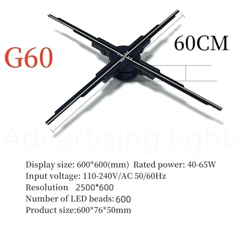 Newest 42-60cm 3D Hologram Fan Projector WiFi LED Holographic Player Support Video Shop Supermarket Advertising Display Light(G60)