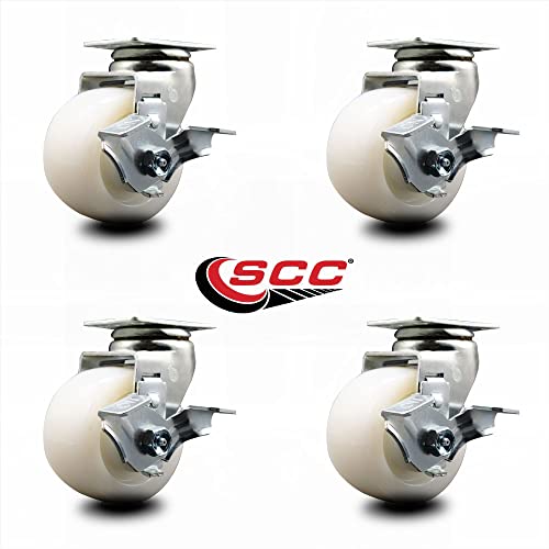 4 INCH Nylon Swivel Caster Set with Ball Bearings and Brakes SCC