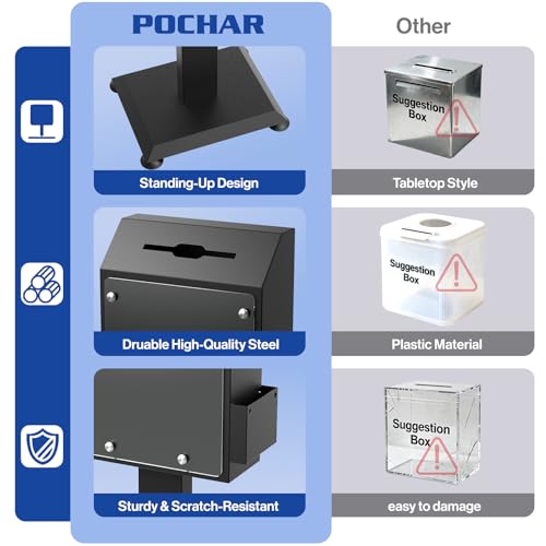 POCHAR Suggestion Box with Stand, Metal Donation Boxes for fundraising
