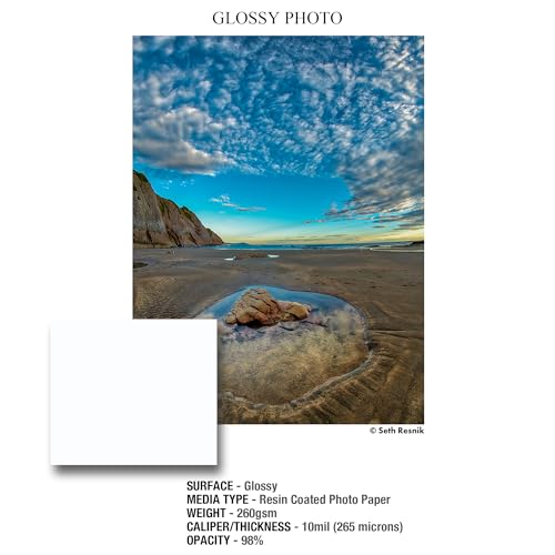 ILFORD Galerie 8.5x11” (250 Sheets) Glossy Photo with high-Gloss Smooth Surface, Instant Dry Archival Photo Inkjet Paper 10mil / 260gsm for Dye and Pigment Ink Printers, Made in Germany