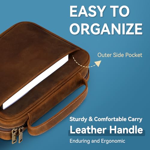 Carpetene Genuine Leather Bible Cover Cowhide Bible Case for Men Women Church Bag Protective Book Holder with Double Zippers Full Grain Leather Portfolio Organizer Bible Carrying Case with Handle