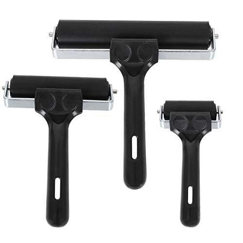 3PCS Rubber Roller Brayer Glue Roller Ink Painting Brayer Art Craft Oil Painting Tool Printmaking for Block Stamping, Printmaking Wallpaper, Bubble Removal and Seaming (2.4, 4 and 6 Inch)