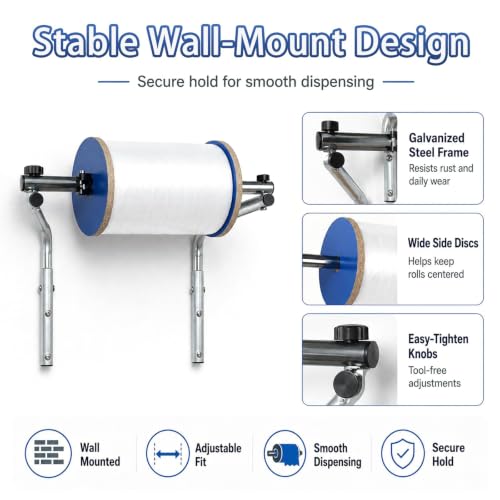 RKXKJ Bubble Wrap Dispenser & Holder, Manual Foam Wrap Roll Dispenser, with Centering Discs, Strong Load-Bearing Capacity, Tool-Free Roll Replacement, for Warehouse Shipping, Packing 50cm