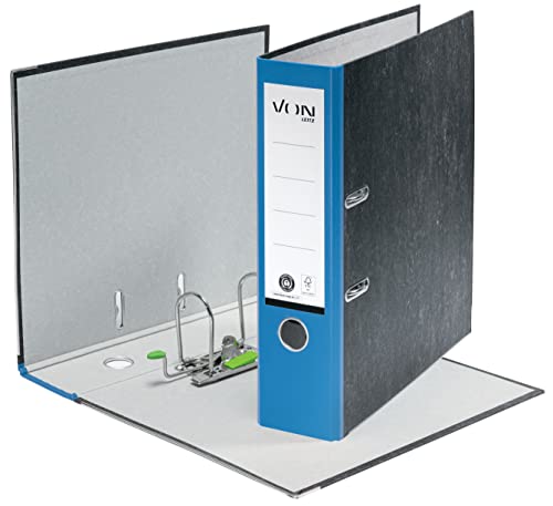VON Leitz 10531035 Pack of 5 A4 Folders, 100% Recycled Cardboard, 80 mm Spine Width, for 600 Sheets, Marbled, Blue Angel & FSC Certified, for School, Study & Household, Blue