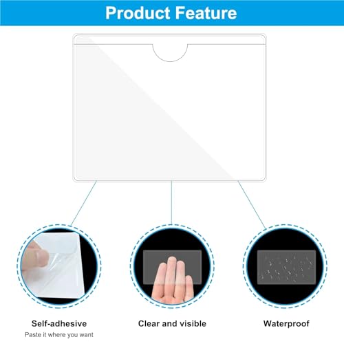 Self-Adhesive Label Holder Pockets 20Pcs Clear PVC Card Sleeves Top Open Index Card Holders