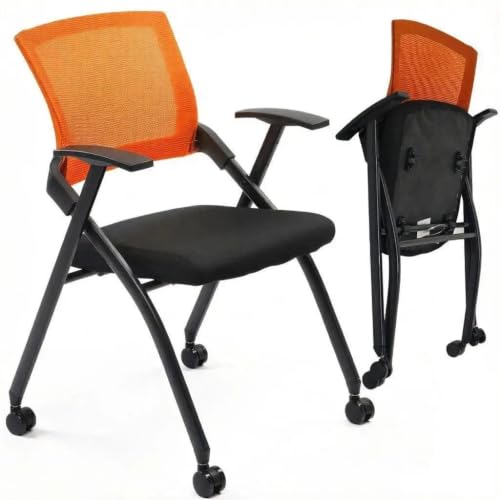 1 Pack Folding Conference Room Chair with Wheels, Orange Backrest