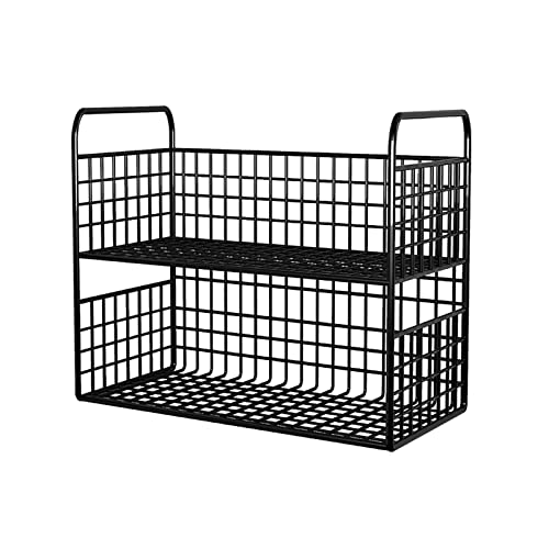 VHDY85KA Bookcase 2-Tier Metal Desktop Bookshelf Desktop Organizers for Office Desk Display Shelf Desktop Corner Organizer and Storage for Dorm, Home, Cosmetics, Black Modern(Small)