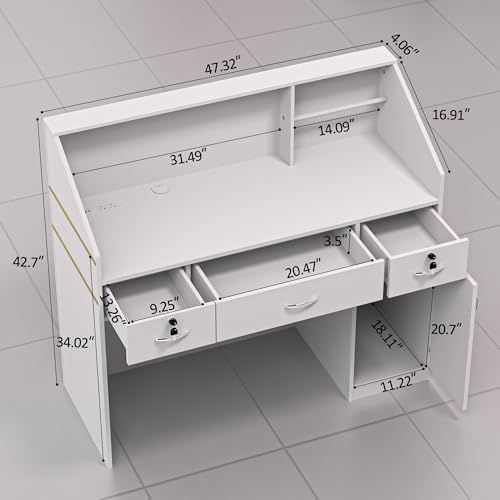 AHB Reception Desk, Modern Front Desk with Counter, 50 Inch Retail Counter with Lockable Drawers for Office,Beauty Salon,Lobby,Checkout,Clinic, Retail,Reception Room
