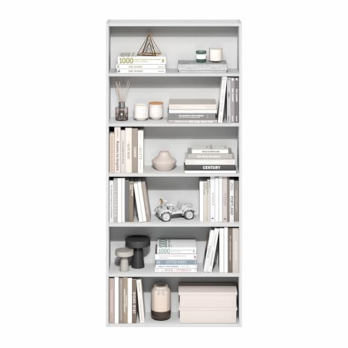 Furinno Basic Book Shelf, 6-Tier Bookcase with Open Shelf, Bookshelf, Cube Storage Organizer, 7 x 24 x 53, for Living Room, Bedroom, Home Office, White