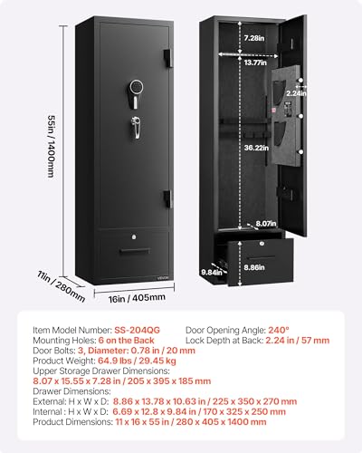 VEVOR 4 Gun Safe, Long Gun Cabinet for Rifles and Pistols, Quick Access Rifle Safe with 2 Ammo Slots, 2 Pistol Pockets & 2 Adjustable Racks, Large Digital Cabinet with Key and Password Lock