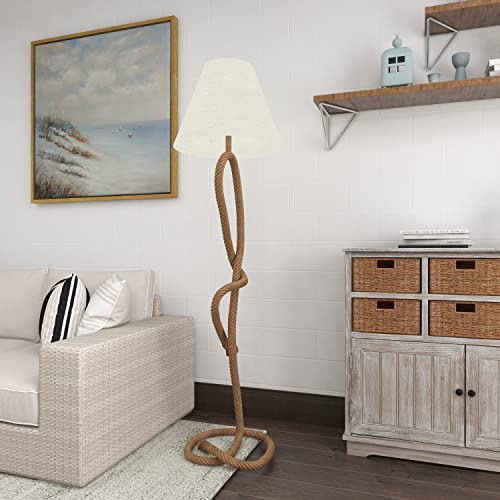 Deco 79 Jute Rope Room Floor Lamp Twisted Rope Standing Tall Lamp with Cream Linen Shade, Tall Lamp 18" x 18" x 63", Brown