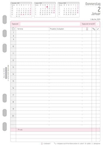 Chronoplan 50200 calendar insert 2020 (year set A5 with daily plans (148 x 210 mm), replacement calendar, ideal for professional daily planning, multi-punched (1 day on 2 pages)) white