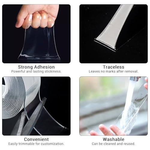 Double Sided Tape, Nano Tape, Transparent Adhesive Tape, Traceless Adhesive Tape, Removable, Washable, Reusable, Suitable for Carpets, Photo Walls, 3m Per Roll, 40 Rolls