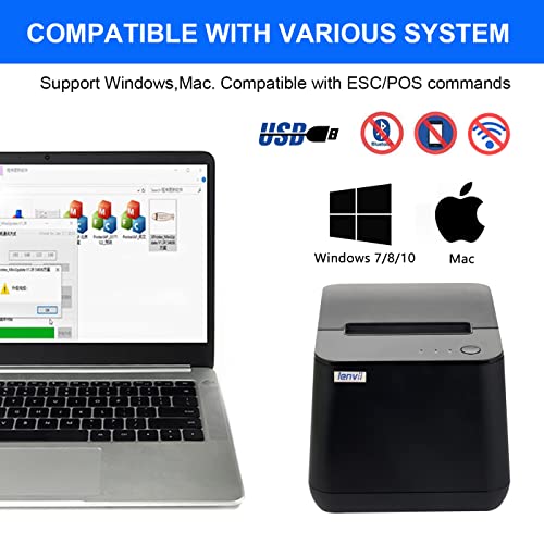 LENVII LV-R380 80MM POS Thermal Printer with Auto Cutter POS Receipt Printer, USB & LAN Port,Compatible Windows & Mac use for Retail Store/Supermarket/Kitchen/Clothing Store