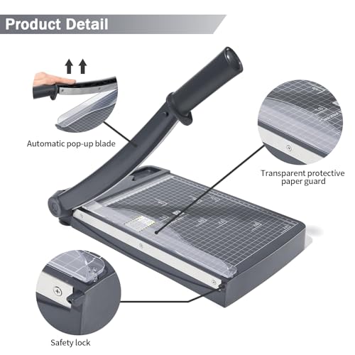 Manual Guillotine Paper Cutter, 16 Sheet Capacity, Heavy Duty with Security Blade Lock for Precise Cutting of Photos and Film
