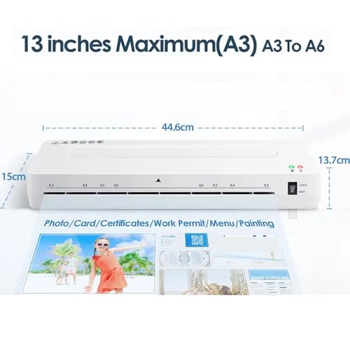 A3 Laminator Machine, 13 Inch Thermal Laminating Machine with Hot & Cold Settings, Abs Anti-Jam Pouch Laminator W/ 20 Pouches
