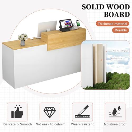 LSZMXI Modern Reception Desk with Drawer & Open Shelves, 39-95 Inch Front Counter Table, Computer Workstation Suitable for Salons, Offices, Lobbies, Retail Stores and Home Offices