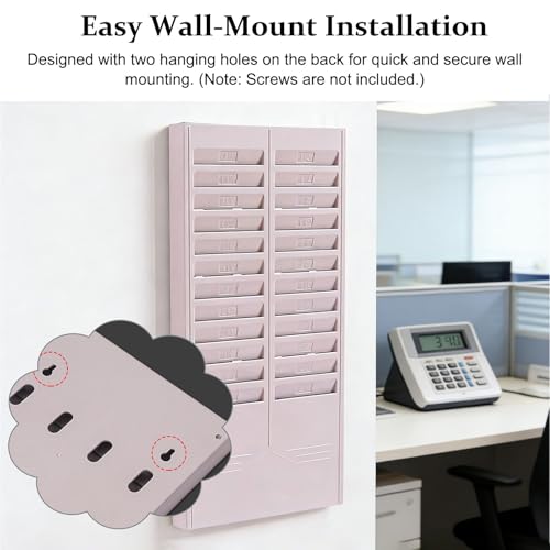 Time Card Rack Employees Time Card Rack for Offices, 24 Pocket Rack Card Holder, 20" Tall Card Storage Rack Wall Mount, Hanging Attendance Card Shelf(Gray)