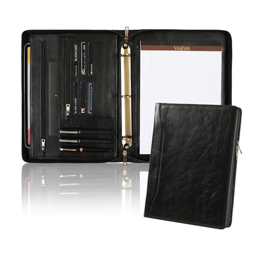 GZRHKJ Genuine Leather Portfolio, 3 Ring Binder Padfolio, 11"×14" Padfolio Organizer, Professional Business Portfolio Binder for Men and Women