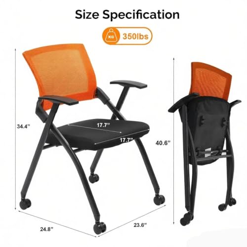 1 Pack Folding Conference Room Chair with Wheels, Orange Backrest