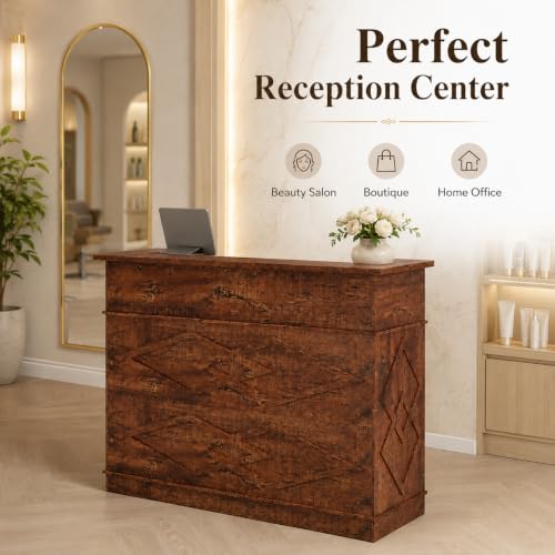 Brown Modern Reception Desk with Counter, 52" Standing Checkout Counter
