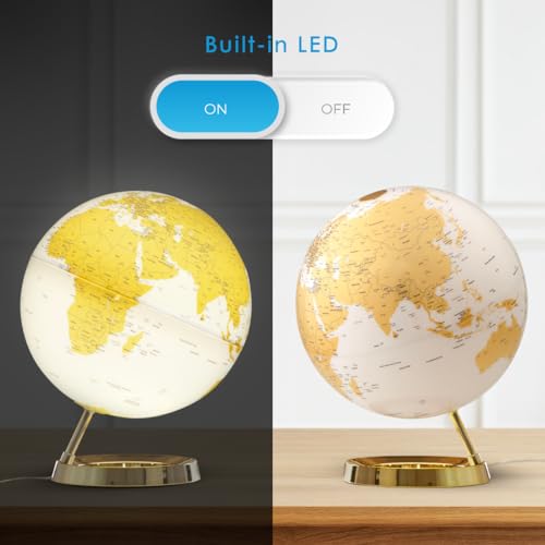 Waypoint Geographic Light & Color Globe Gold, 12" Illuminated Designer Series, Elegant, Minimalist Decorative Globe for Home and Office Décor