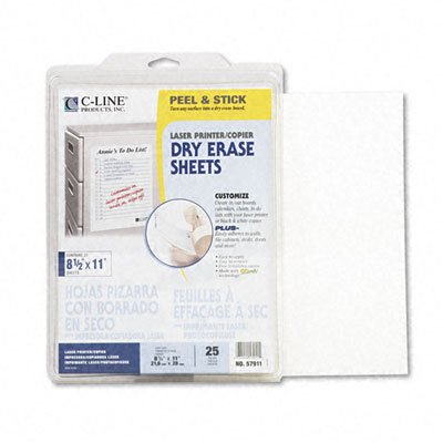 C-Line Self-Stick Dry Erase Sheets 8-1/2 x 11 White 25 Sheets/Box