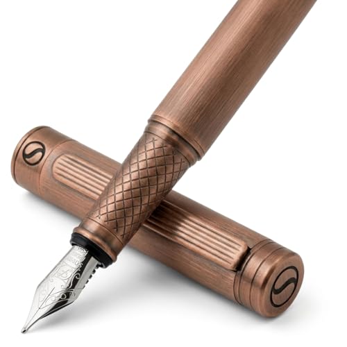 Scriveiner Luxury Fountain Pen - Stunning Copper Luxury Pen, Schmidt Gilded Nib (Fine), Converter, Best Pen Gift Set for Men & Women, Professional, Executive, Office, Nice Pens