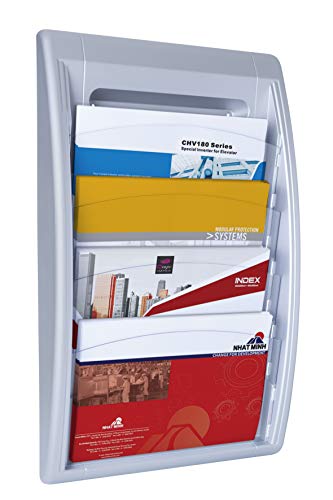 Paperflow Quick Fit Systems Wall Mounted 4-Pocket Literature Display, 25.6" x 15.6" x 3.8", Silver (4060US.35)