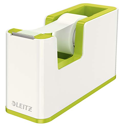 Leitz 53641064 Tape Dispenser, Heavy Base with Tape, Wow Range, White/Metallic Green