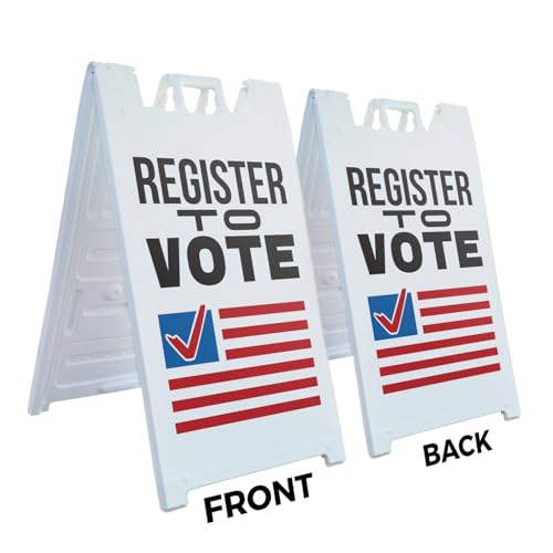 Register to Vote 24" x 36" Double Sided A-Frame Sidewalk Sign Includes 2 Plastic Inserts Foldable Portable White Signicade Sandwich Board Civic Engagement Community Events Clear Messaging Made in USA