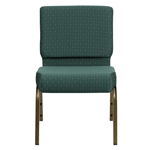 Flash Furniture 4 Pack HERCULES Series 21''W Stacking Church Chair in Hunter Green Dot Patterned Fabric - Gold Vein Frame