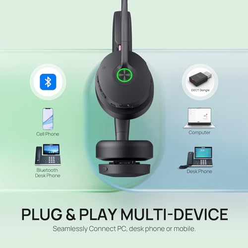 Yealink WH68 Hybrid Wireless Headset with Noise Cancelling Mic for Office