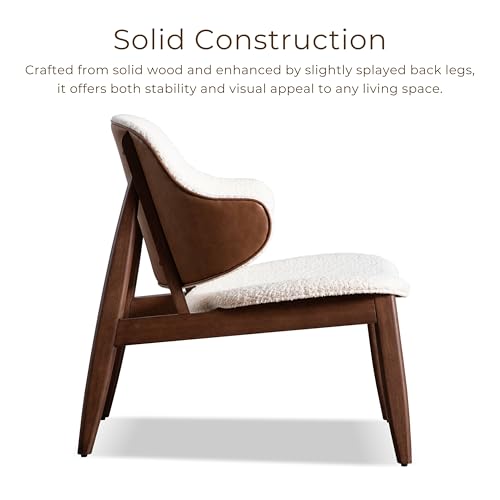 Furniture of America Callum Mid-Century Modern Solid Wood 2 Piece Brown Round Side Table Set with Upholstered Chair, Easy Assembly, for Home, Office, Living Room, Walnut