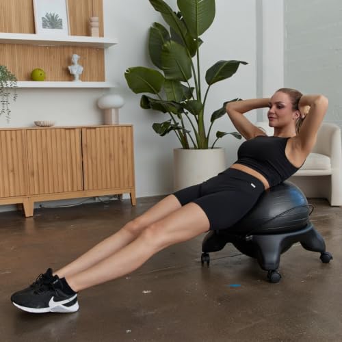 Aeromat Adjustable Active Sitting Exercise Ball Chair, Spine Support, Office Chair for prolonged Sitting, Lockable Wheels