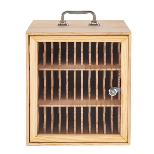 LGRFUXIN Beige,Wood Cell Phones Storage Cabinet with Lock, 36 Slots Portable Phones Pocket Chart Storage Locker Box for Schools Classroom Office Conference
