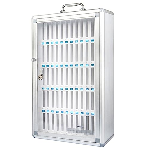 12/24/36/48/60 Slots Cell Phone Cabinet Silver Aluminum Alloy Pocket Chart Storage Locker Box w/Portable Handle, Key Lock & Handwritten Tags, Wall Mounted For Classroom, Office ( Size : 60 , Color : S