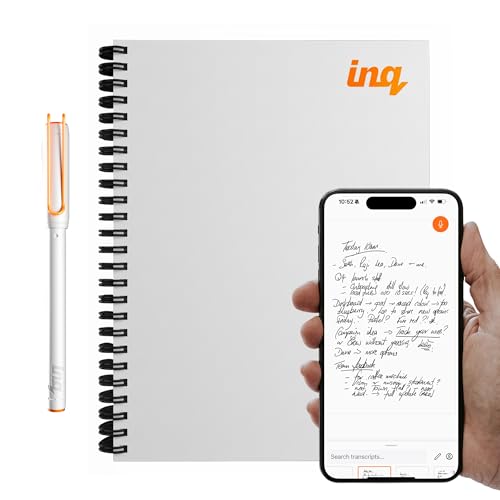 inq Smart Writing Set – Converts Handwriting to Text – Real Ink on Real Paper - AI Note Taking, Voice Recording and Transcription, For iPhone and Android - Smart Pen & Notebook (Letter Size), White