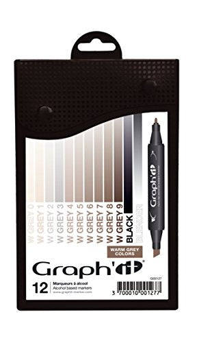 GRAPH'IT Pack of 12 Double Ended Alcohol Based Markers Warm Greys colors