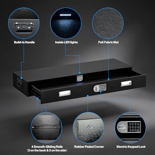 Pochar Under Bed Gun Safe Drawer for AR Rifle, Gun Cabinet for Shotguns